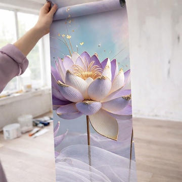 Fototapet Lotus Pastel Mov și Crem cu Accente Aurii – Detaliu Print
