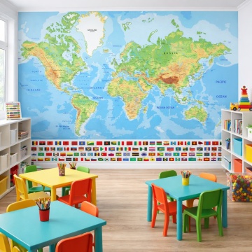 Fototapet Harta Lumii cu Steagurile Țărilor in Afterschool