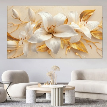 Tablou Canvas 3D Crini Imperiali cu Frunze Aurii FLAR29 - Img 4