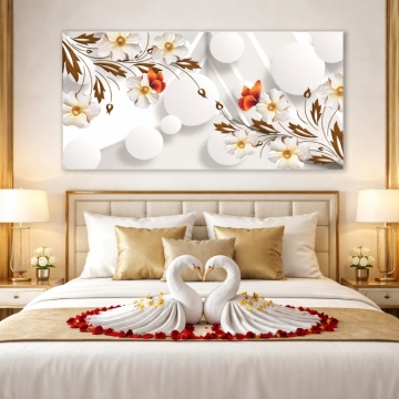 Tablou Canvas 3D Flori Albe cu Fluturi si Sfere OPOS134 - Img 3