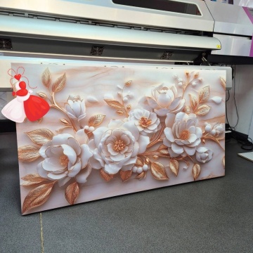 Tablou Canvas 3D Flori Albe Grandioase cu Frunze Aurii FLAR20 - Img 3