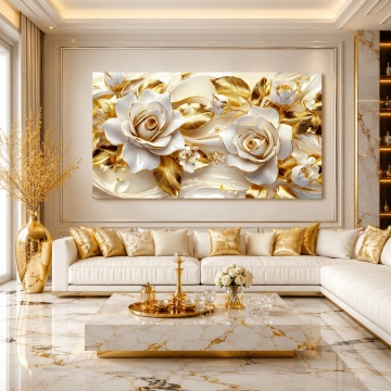 Tablou Canvas 3D White Roses Gold Edition Premium FLAR45 Living de lux