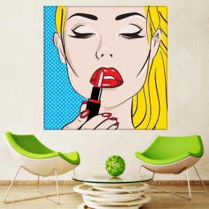 Tablou Canvas Blonda cu Buze Rosii Pop Art PVS5