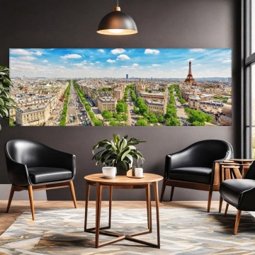 Tablou Canvas Panoramic cu Vedere Aeriană și Turnul Eiffel UTW1 - Img 4