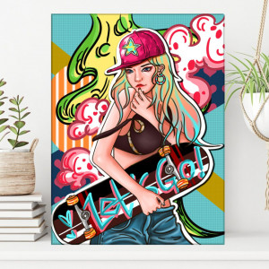 Tablou Canvas Pop Art - Fata cu Skateboard PVS38