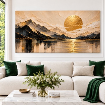 Tablou Canvas Soare Auriu cu Peisaj Abstract cu Munți ANAR4
