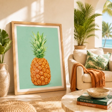 Tablou cu Ramă Ananas pe fundal verde mentă ANLS59 Colt de Relaxare