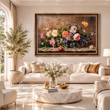 Tablou Vază cu Flori Elegante | Canvas + Rama CFN10 Living cu rama maro