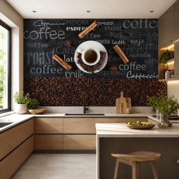 Fototapet Boabe de Cafea cu Ceasca si Scortisoara ACOF40  Bucatarie Moderna