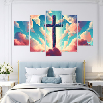 Multicanvas Ilustrație Spirituală Cruce Desenată cu Acuarelă pe Cer ICR49 - Img 3