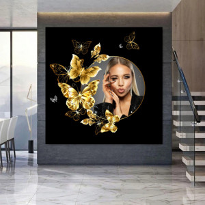 Tablou Canvas Cerc Auriu cu Fluturi Aurii Personalizat 1 Poza CFR3 - Img 3