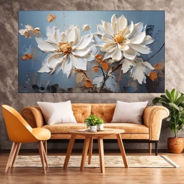 Tablou Canvas Flori Albe cu Textura TPF69