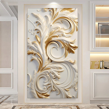Tablou Canvas Frunze Spiralate 3D Alb-Auriu BYL14