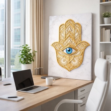 Tablou Canvas Hamsa Regală – Ochiul Protecției TSYM2 Birou Modern