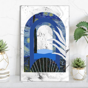 Tablou Canvas Ilustratie Mix Abstract-Modern Noapte Instelata Van Gogh VVG25D - Img 3