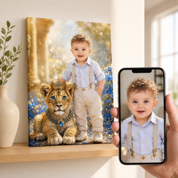 Tablou Canvas Personalizat „Micul Prinț și Leul de Poveste”