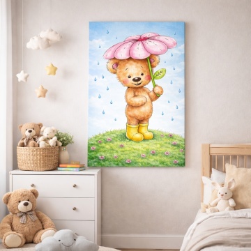 Tablou Canvas Ursulețul cu Umbrelă de Floare Camera Copii