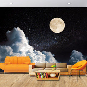 Fototapet 3D Cer Instelat cu Luna printre Nori OUS72 - Img 2