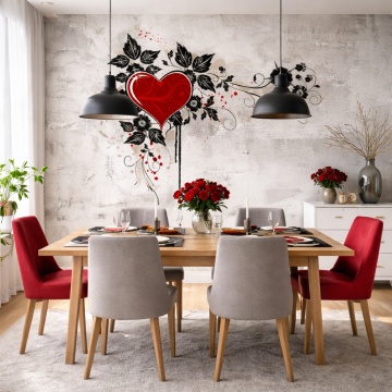 Fototapet Urban Romantic Inimă Roșie cu Flori Negre Dining