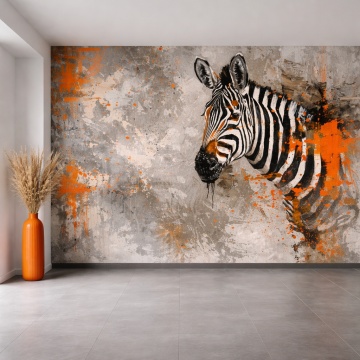 Fototapet Zebra Abstractă cu Accente Portocalii ANLS53 camera minimalista