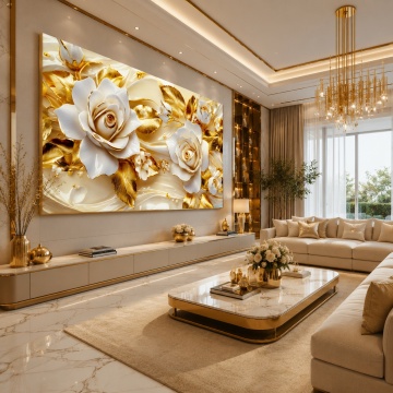 Tablou Canvas 3D White Roses Gold Edition Premium FLAR45 Living Generos