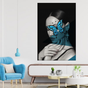 Tablou Canvas Figura Femeie cu Fluture Albastru AMG2201B - Img 3