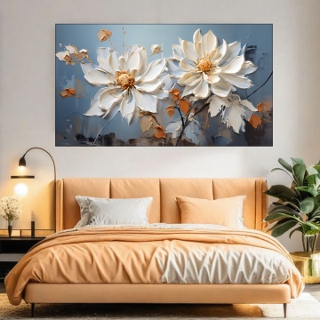 Tablou Canvas Flori Albe cu Textura TPF69 - Img 3