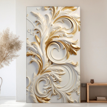 Tablou Canvas Frunze Spiralate 3D Alb-Auriu BYL14 - Img 3