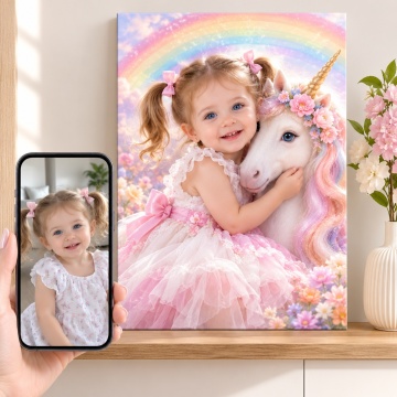 Tablou Canvas Personalizat „Prințesa și Unicornul Fermecat”