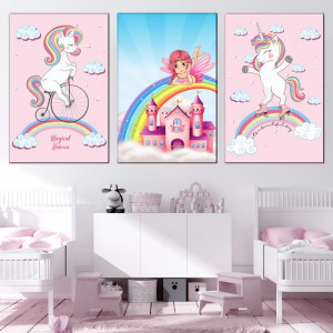Tablou Canvas Unicorn cu Bicicleta pe Curcubeu CG3B - Img 3