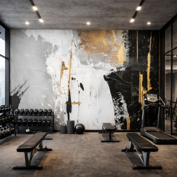 Fototapet Abstract Urban Masculin – Alb, Negru cu Accente Aurii ABSN35