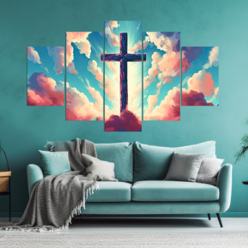 Multicanvas Ilustrație Spirituală Cruce Desenată cu Acuarelă pe Cer ICR49 - Img 4