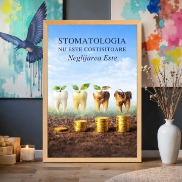 Poster Personalizat + Ramă Aspect Lemn – Stomatologia nu este costisitoare. Neglijarea este - Img 2