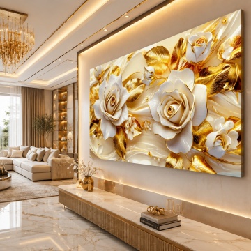 Tablou Canvas 3D White Roses Gold Edition Premium FLAR45