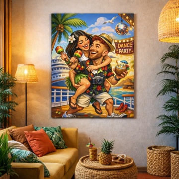 Tablou Canvas Caricatură Cuplu – Dance Party Tropical CHP2