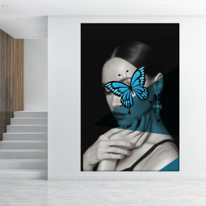 Tablou Canvas Figura Femeie cu Fluture Albastru AMG2201B - Img 4