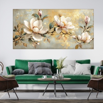 Tablou Canvas Flori Albe cu Accente Aurii FLAR47 - Img 4