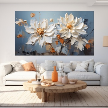 Tablou Canvas Flori Albe cu Textura TPF69 - Img 4
