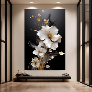 Tablou Canvas Flori Albe Luxuriante cu Accente Aurii FLAR54 - Img 3