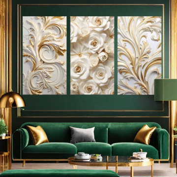 Tablou Canvas Frunze Spiralate 3D Alb-Auriu BYL14 - Img 4