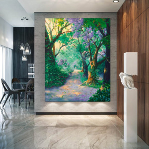 Tablou Canvas Jim Warren, Alee Prin Padurea cu Flori Violet RJW3 - Img 3