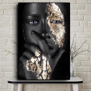 Tablou Canvas Portret Fashion Negresa cu Machiaj Auriu BGM64 - Img 4