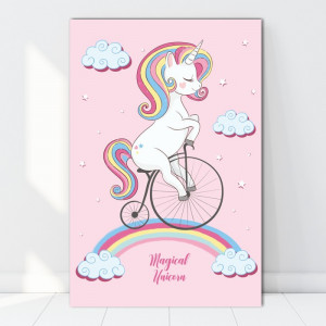 Tablou Canvas Unicorn cu Bicicleta pe Curcubeu CG3B