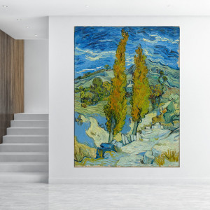 Tablou Van Gogh Doi Plopi pe un Drum printre Dealuri VG73 - Img 4