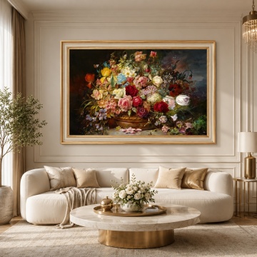 Tablou Vaza cu Trandafiri, Canvas + Rama FAS141 Rama Aurie