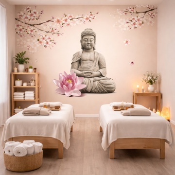 Fototapet Buddha Printre Crengute cu Flori de Cires BDS19 - Img 3