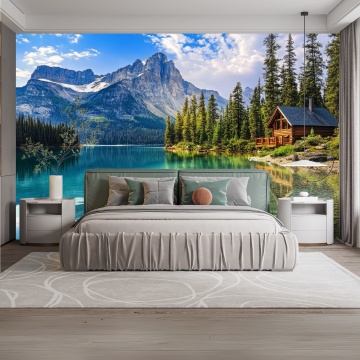 Fototapet Peisaj de Munte cu Cabana pe Lac PIN62