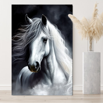 Tablou Canvas Artistic Cal Alb cu Plete Rebele HS178 - Img 3