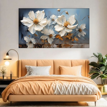 Tablou Canvas Flori Albe cu Textura TPF67
