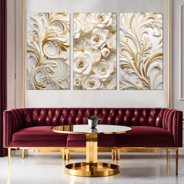 Tablou Canvas Frunze Spiralate 3D Alb-Auriu BYL14 - Img 5
